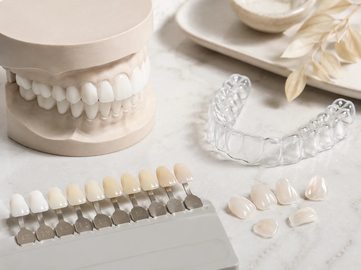 A no-person dental still-life image for aesthetic restoration bite bruxism.